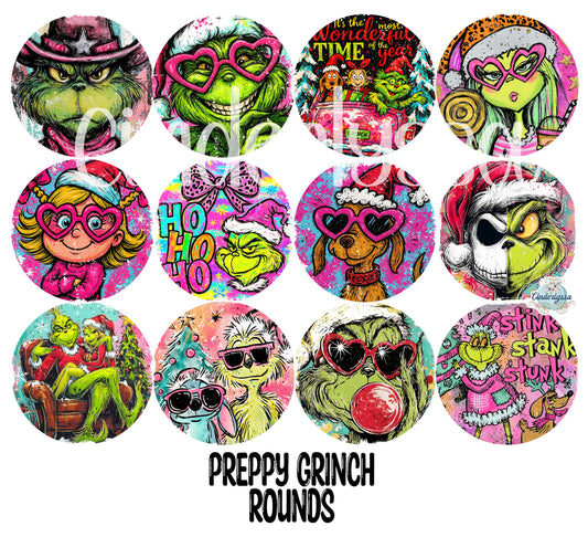3.75 inch Round: Preppy Grinch for Cardstock Silicone Mold, for Aroma Bead Molds, Premium Cardstock Images