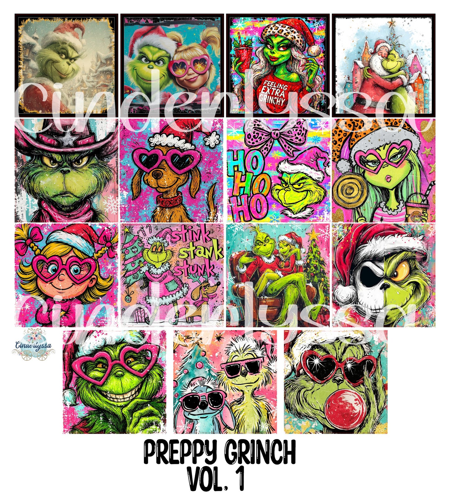 2.5 inch Square Preppy Grinch Vol. 1 Cardstock Only for freshies - NO MOLD: Cardstock Silicone Mold, for Aroma Bead Molds, Premium Cardstock Images