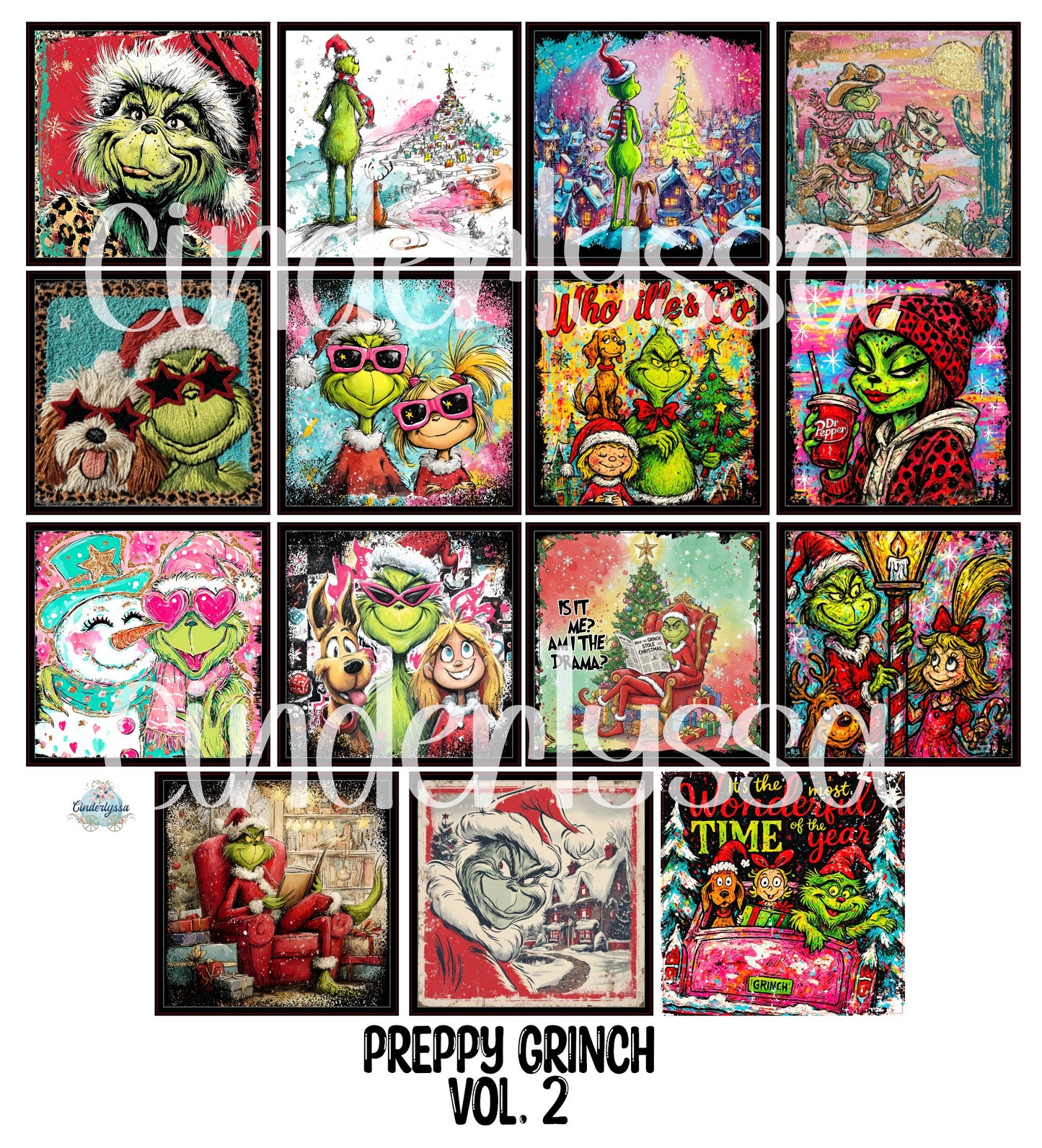 2.5 inch Square Preppy Grinch Vol. 2 Cardstock Only for freshies - NO MOLD: Cardstock Silicone Mold, for Aroma Bead Molds, Premium Cardstock Images