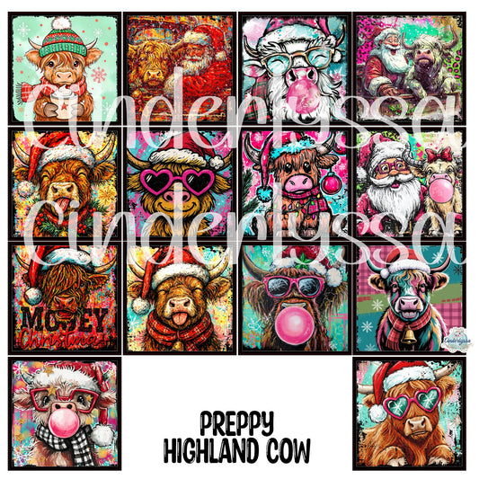 2.5 inch Square Preppy Highland Cow Cardstock Only for freshies - NO MOLD: Cardstock Silicone Mold, for Aroma Bead Molds, Premium Cardstock Images