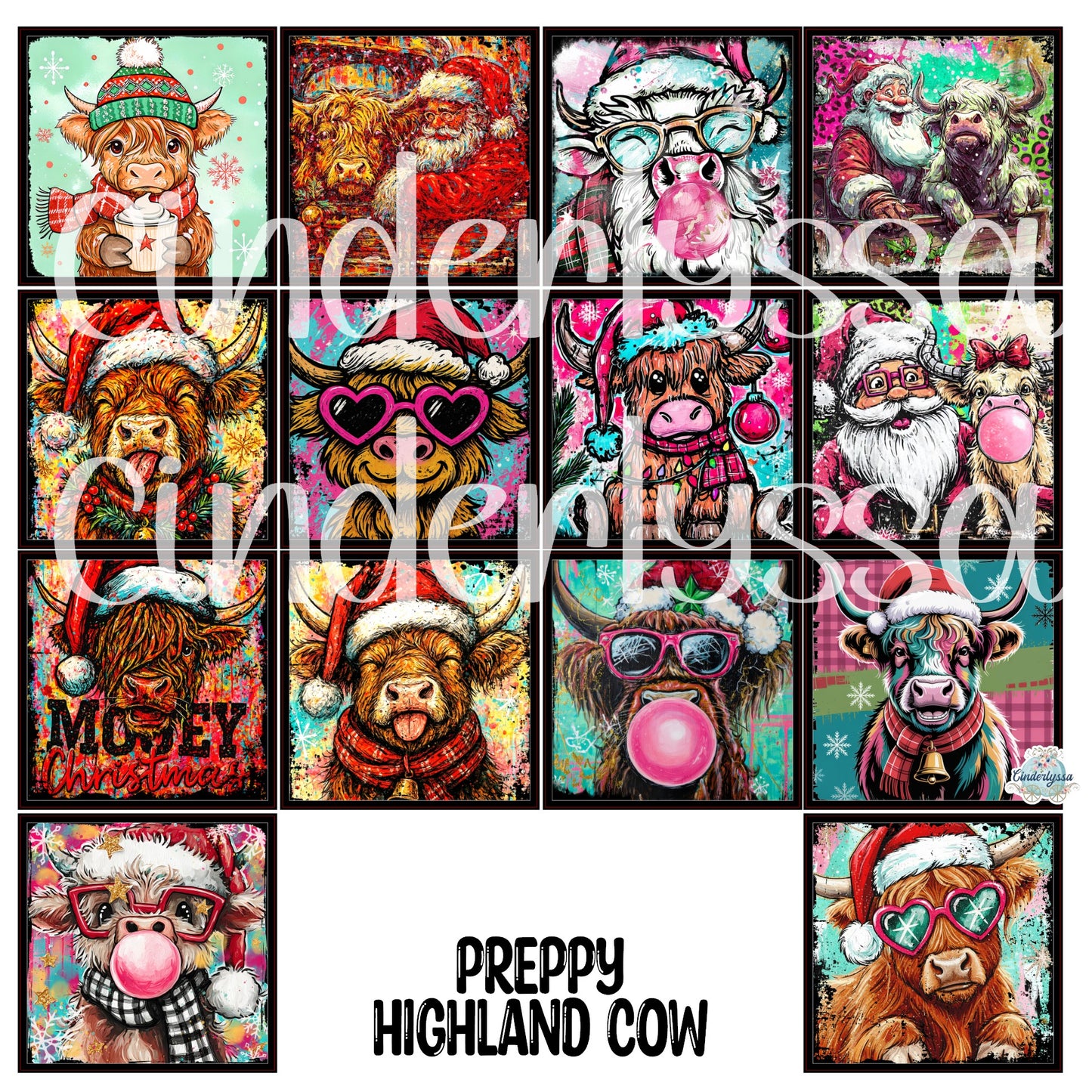 3 inch Square Preppy Highland Cow Cardstock Only for freshies - NO MOLD: Cardstock Silicone Mold, Premium Cardstock Image