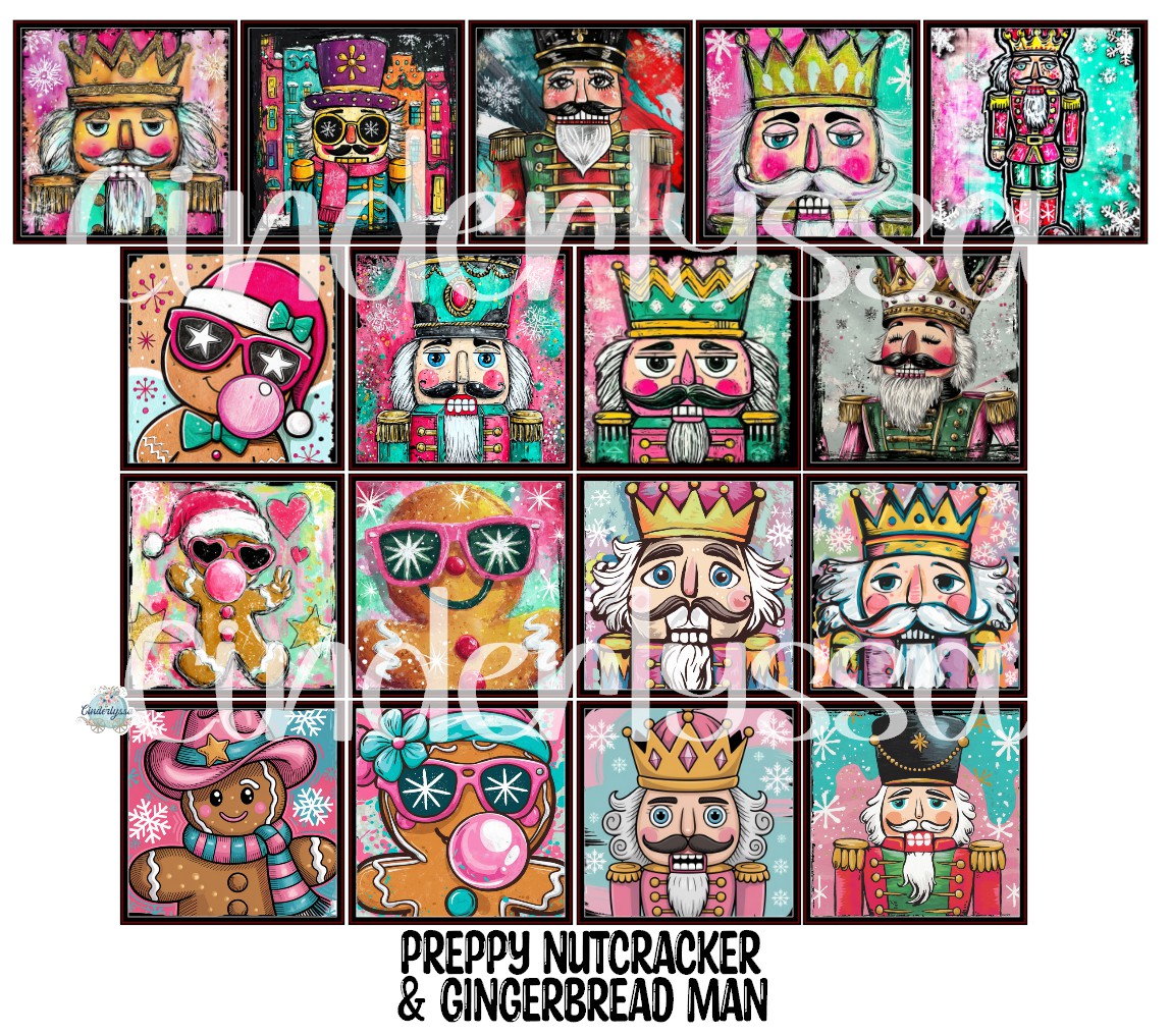 2.5 inch Square Preppy Nutcracker & Gingerbread Man Cardstock Only for freshies - NO MOLD: Cardstock Silicone Mold, for Aroma Bead Molds, Premium Cardstock Images