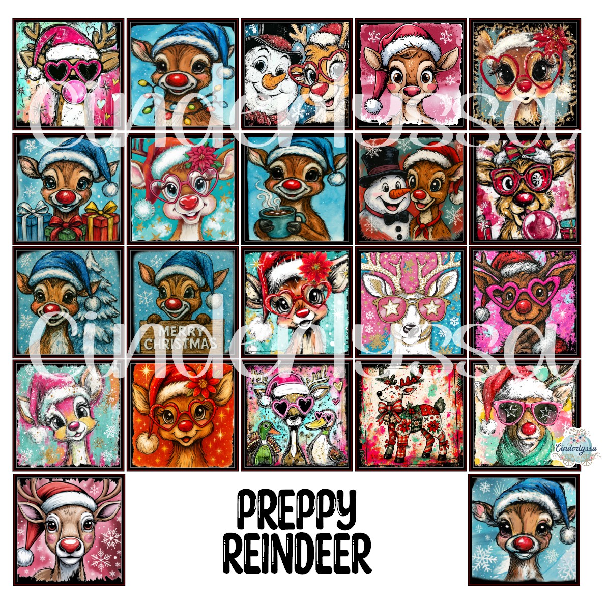 2.5 inch Square Preppy Reindeer Cardstock Only for freshies - NO MOLD: Cardstock Silicone Mold, for Aroma Bead Molds, Premium Cardstock Images