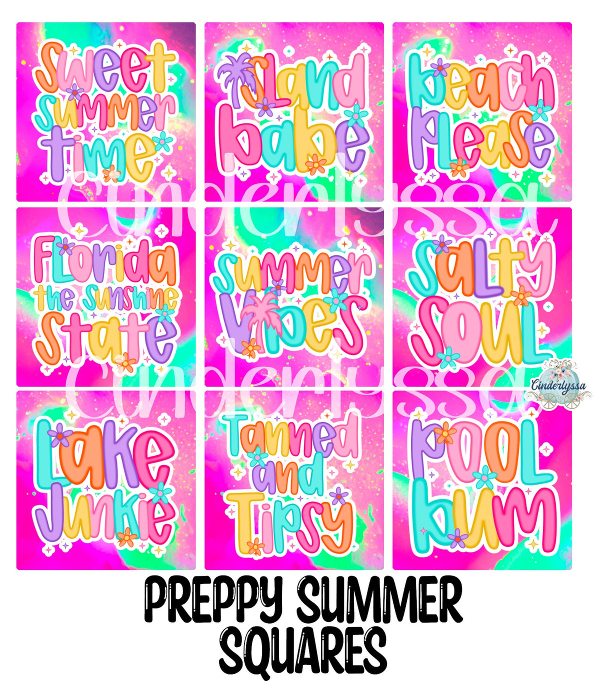 2 inch Square Preppy Summer Vol. 1 Cardstock Only for freshies - NO MOLD: Aroma Bead Molds, Premium Cardstock Images