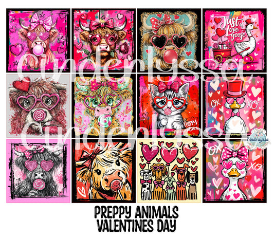 2.5 inch Square Preppy Animals Valentines Day Cardstock Only for freshies - NO MOLD: Cardstock Silicone Mold, for Aroma Bead Molds, Premium Cardstock Images