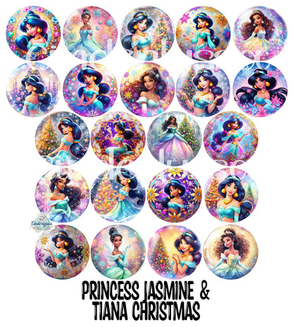 3.75 inch Round: Princess Jasmine & Tiana Christmas for Cardstock Silicone Mold, for Aroma Bead Molds, Premium Cardstock Images