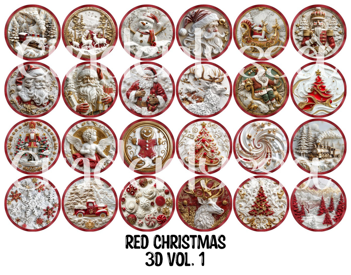 Red Christmas 3D Vol. 1 Rounds Cardstock Only for freshies - NO MOLD for Aroma Bead Molds, Premium Cardstock Images