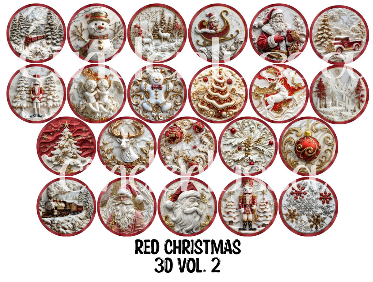 Red Christmas 3D Vol. 2 Rounds Cardstock Only for freshies - NO MOLD for Aroma Bead Molds, Premium Cardstock Images