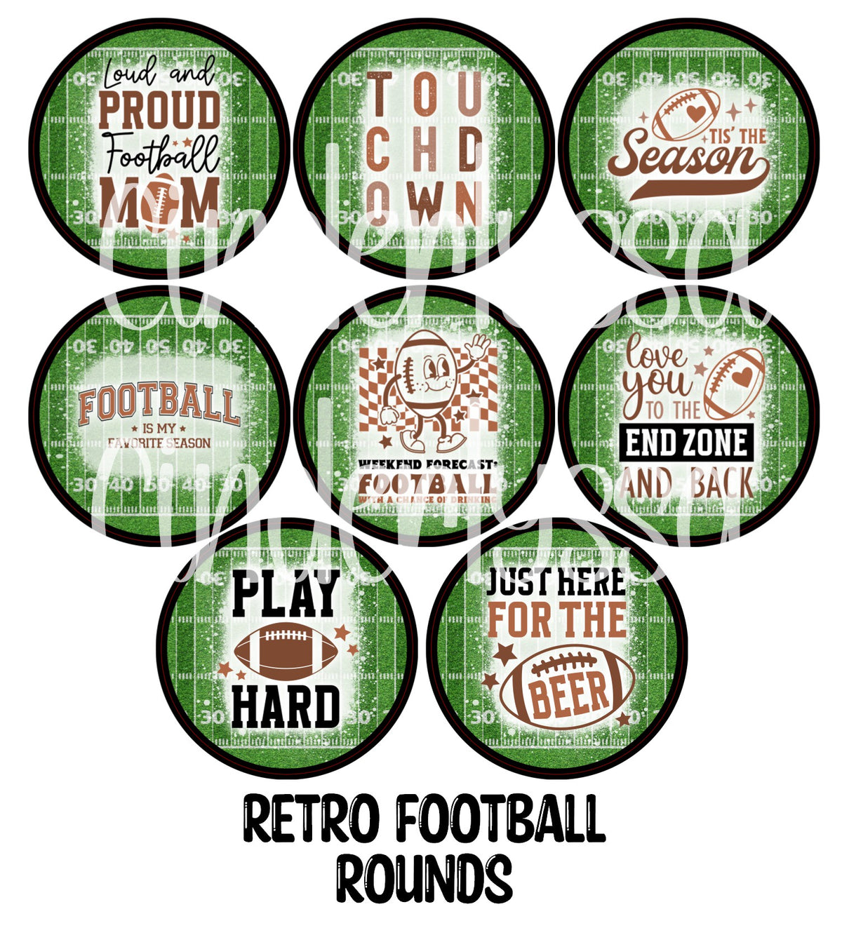 Retro Football Rounds Cardstock Only for freshies - NO MOLD for Aroma Bead Molds, Premium Cardstock Images