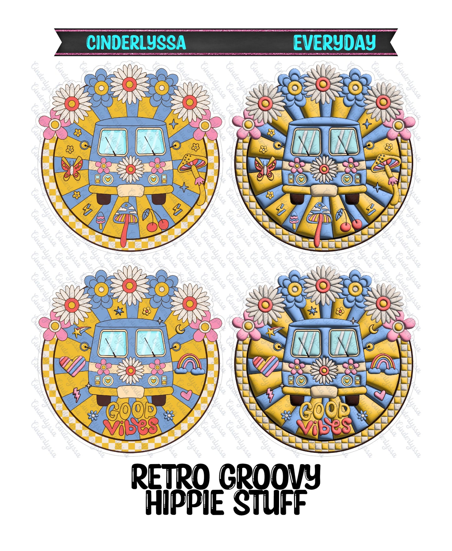 Retro Groovy Hippie Van Stuff Cardstock Silicone Mold, Aroma Bead Molds, Premium Cardstock Images