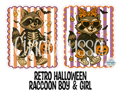 Retro Halloween Raccoon Boy & Girl Cardstock Silicone Mold, Aroma Bead Molds, Car Freshies, Premium Cardstock Images