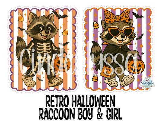 Retro Halloween Raccoon Boy & Girl Cardstock Silicone Mold, Aroma Bead Molds, Car Freshies, Premium Cardstock Images