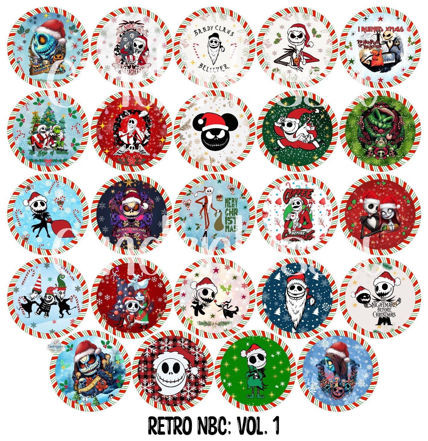 3.75 inch Round: Retro NBC Vol. 1 (Nightmare Before Christmas) for Cardstock Silicone Mold, for Aroma Bead Molds, Premium Cardstock Images
