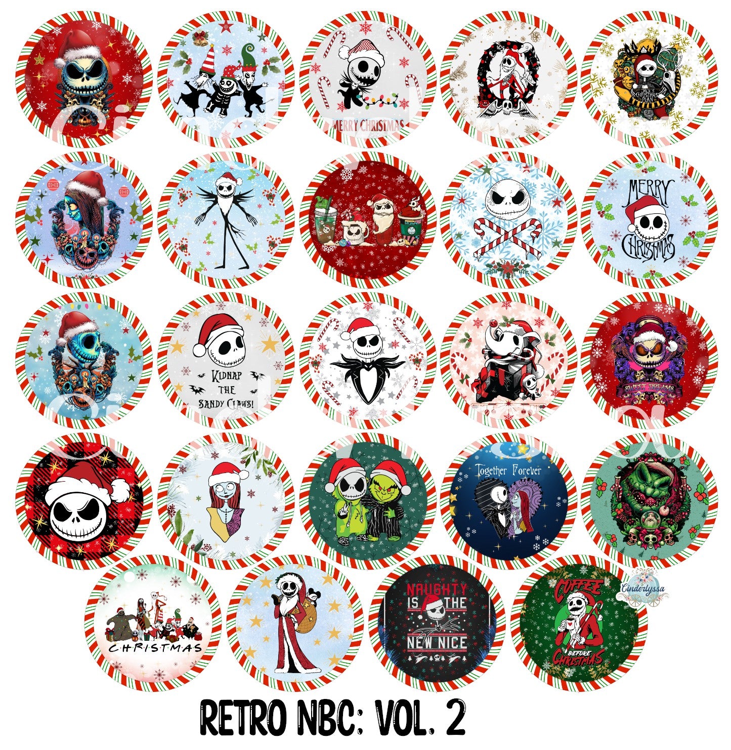3 inch Round: Retro NBC Vol. 2 (Nightmare Before Christmas) Cardstock Only for freshies - NO MOLD for Aroma Bead Molds, Cardstock Silicone Mold,Premium Cardstock Images