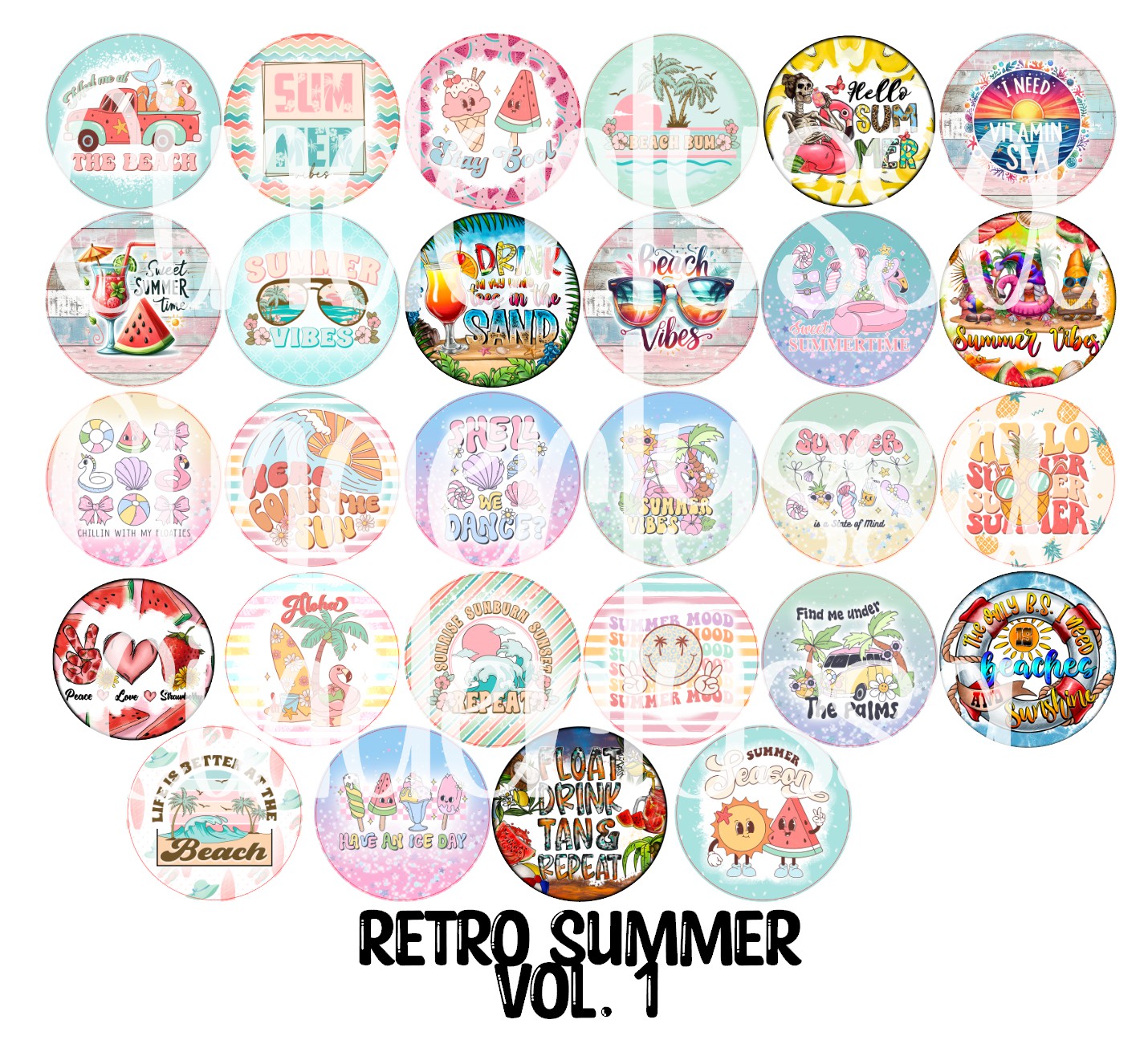 3.5 inch Round: Retro Summer Vol. 1 for Cardstock Silicone Mold, NO MOLD INCLUDED for Aroma Bead Molds, Premium Cardstock Images