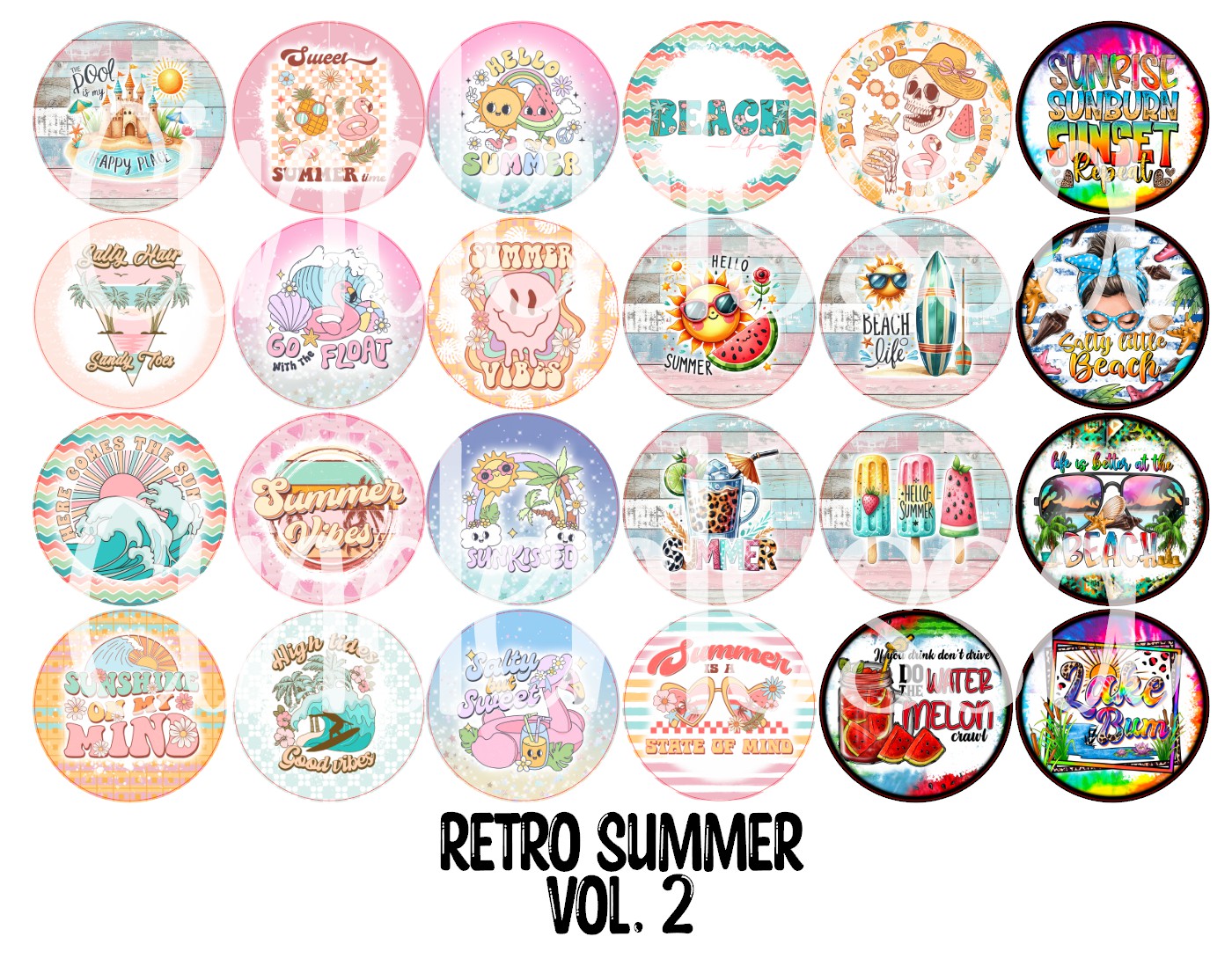 3.75 inch Round: Retro Summer Vol. 2 for Cardstock Silicone Mold, for Aroma Bead Molds, Premium Cardstock Images