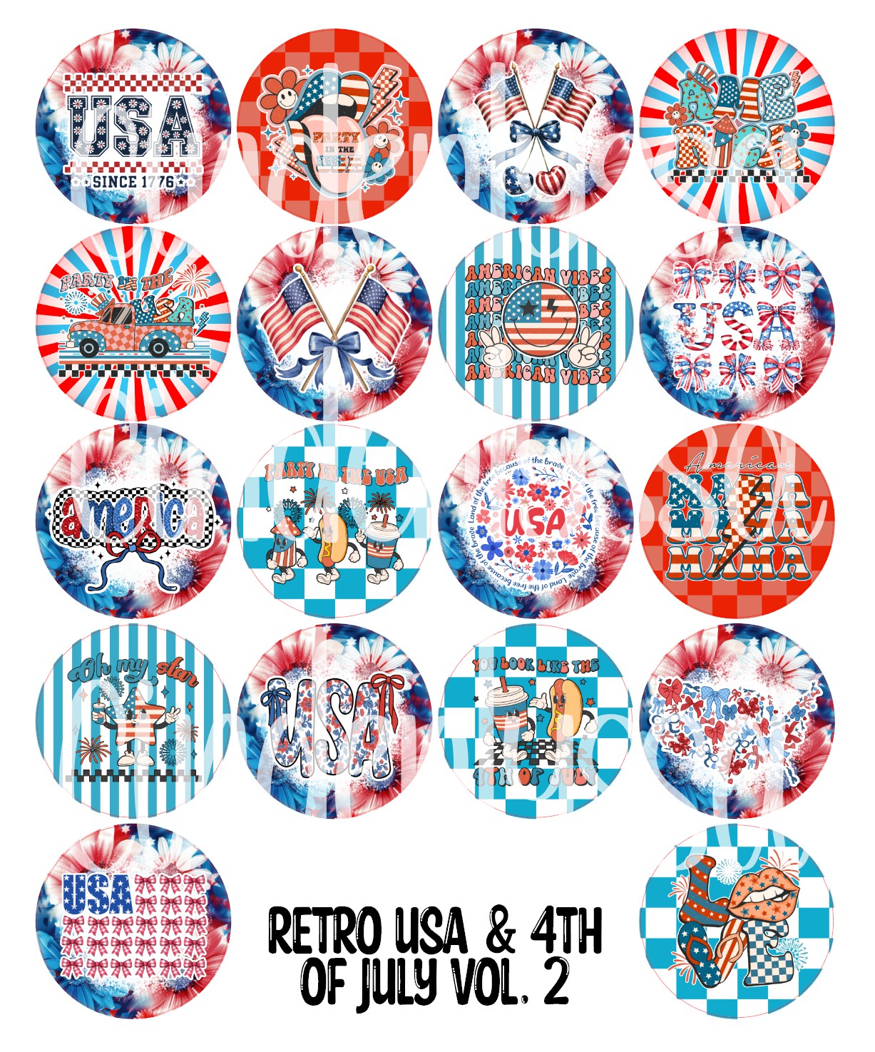 3.75 inch Round: Retro USA & 4th of July Vol. 2 for Cardstock Silicone Mold, for Aroma Bead Molds, Premium Cardstock Images