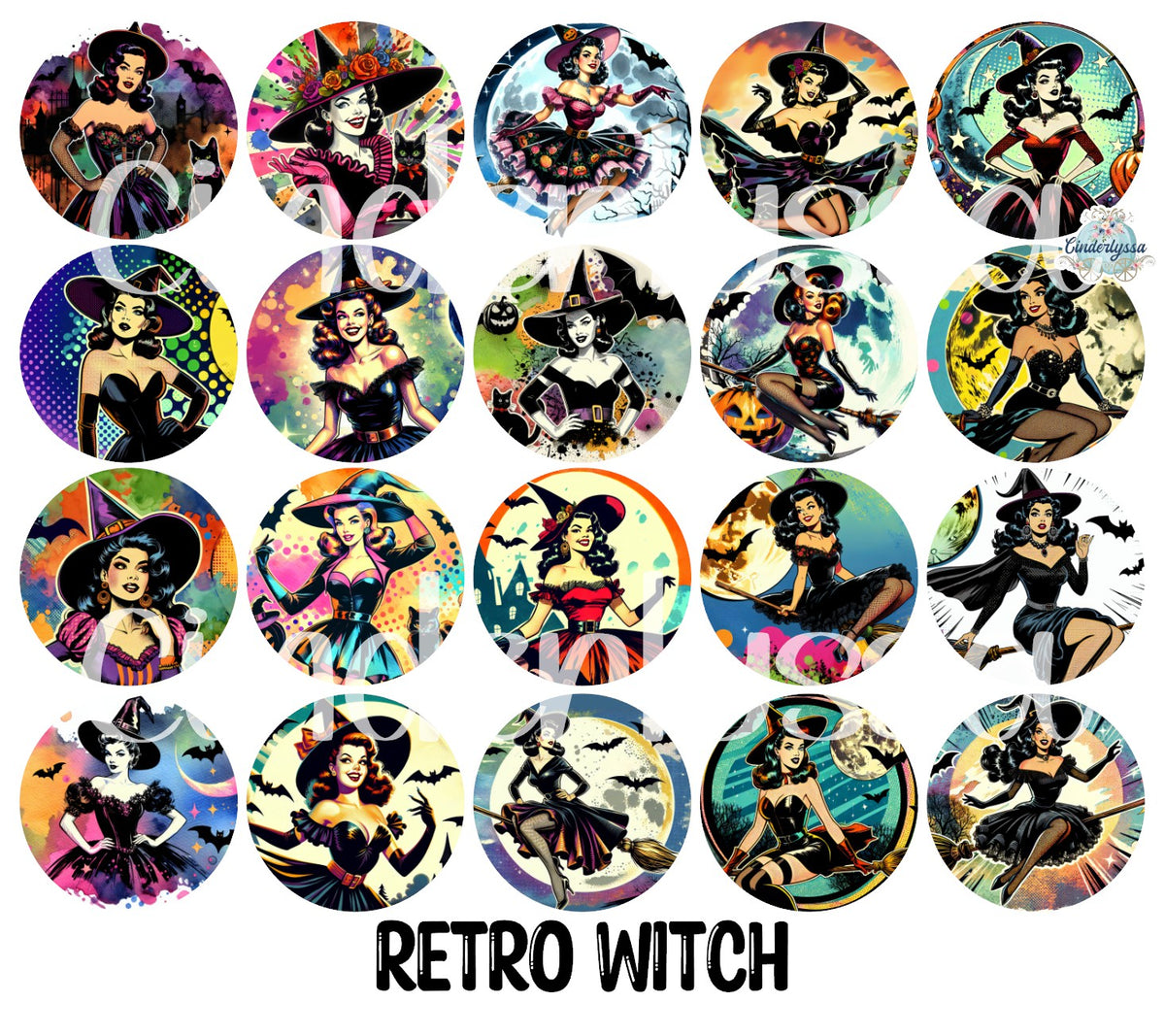 3.5 inch Round Retro Witch for Cardstock Silicone Mold, NO MOLD INCLUDED for Aroma Bead Molds, Premium Cardstock Images