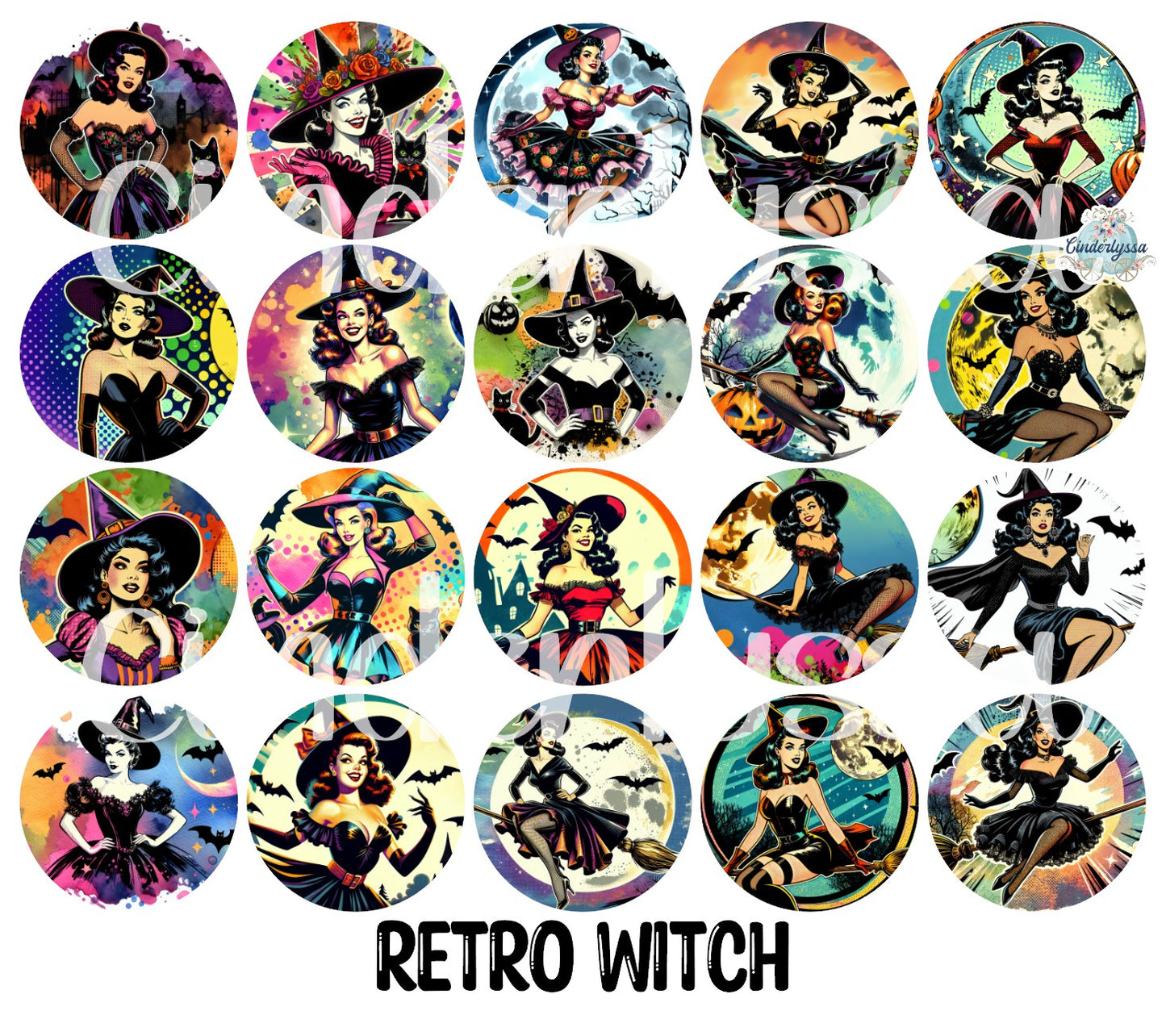 3.75 inch Round Retro Witch for Cardstock Silicone Mold, for Aroma Bead Molds, Premium Cardstock Images