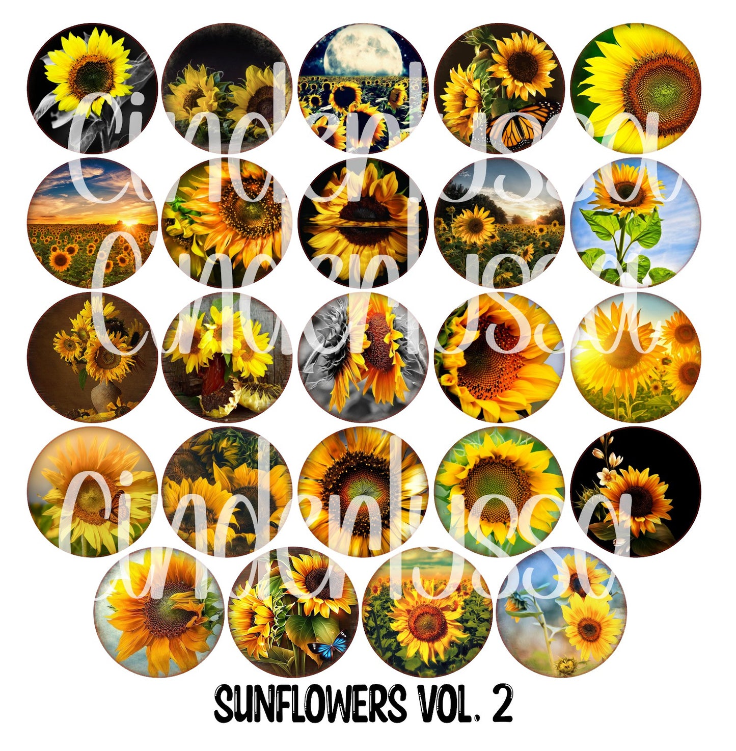 2.5 inch Round Sunflowers Vol. 2 Cardstock Only for freshies:  Aroma Bead Molds, Premium Cardstock Images-NO MOLD