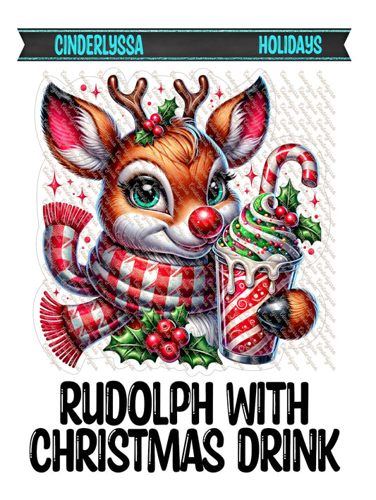 Rudolph With Christmas Drink Cardstock Silicone Mold, Aroma Bead Molds, Premium Cardstock Images