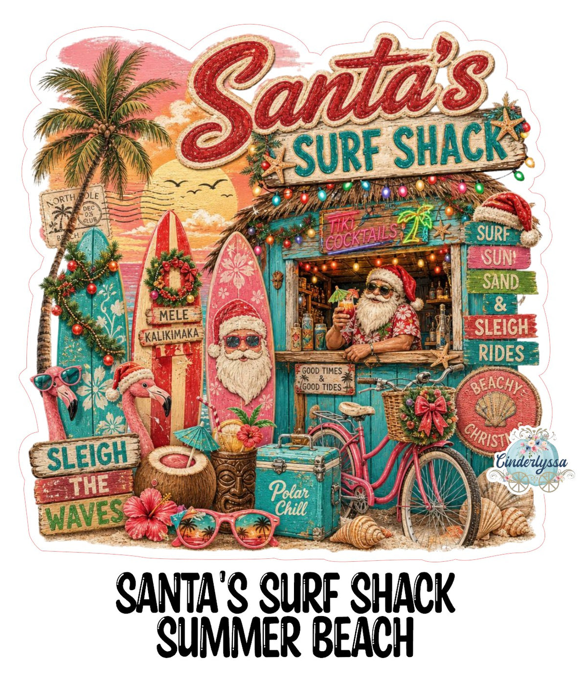 Santa's Surf Shack Summer Beach Cardstock Silicone Mold, Aroma Bead Molds, Premium Cardstock Images