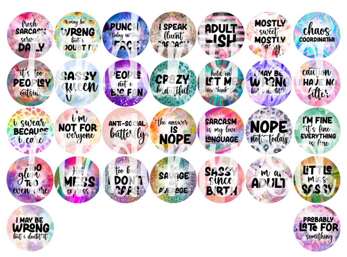 3 inch Round Sarcastic - Vol. 2 Cardstock Only for freshies -NO MOLD: for Aroma Bead Molds, Premium Cardstock Images