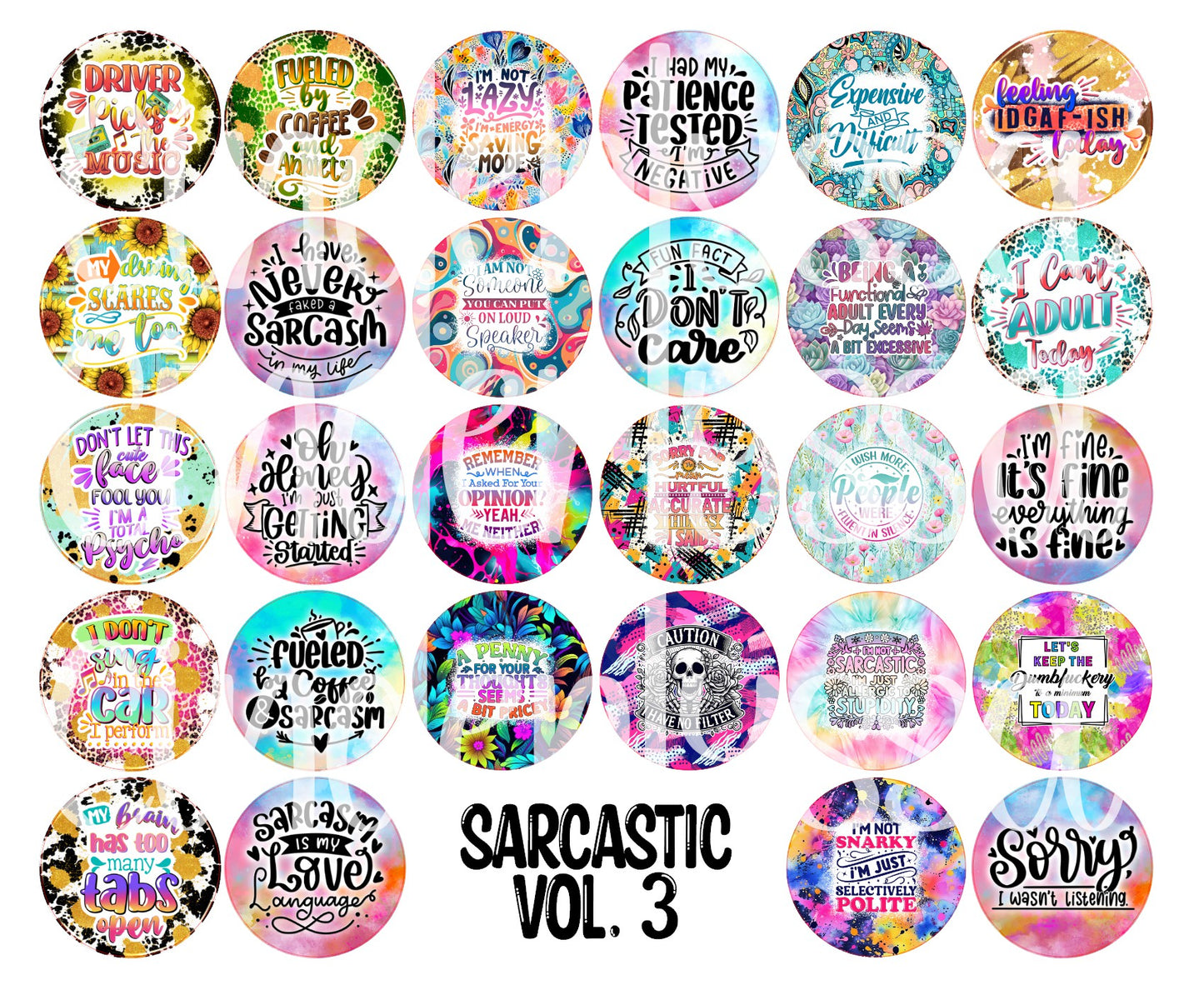 2.5 inch Round Sarcastic Vol. 3 Cardstock Only for freshies: Cardstock Silicone Mold, Car Freshener, Premium Cardstock Images-NO MOLD
