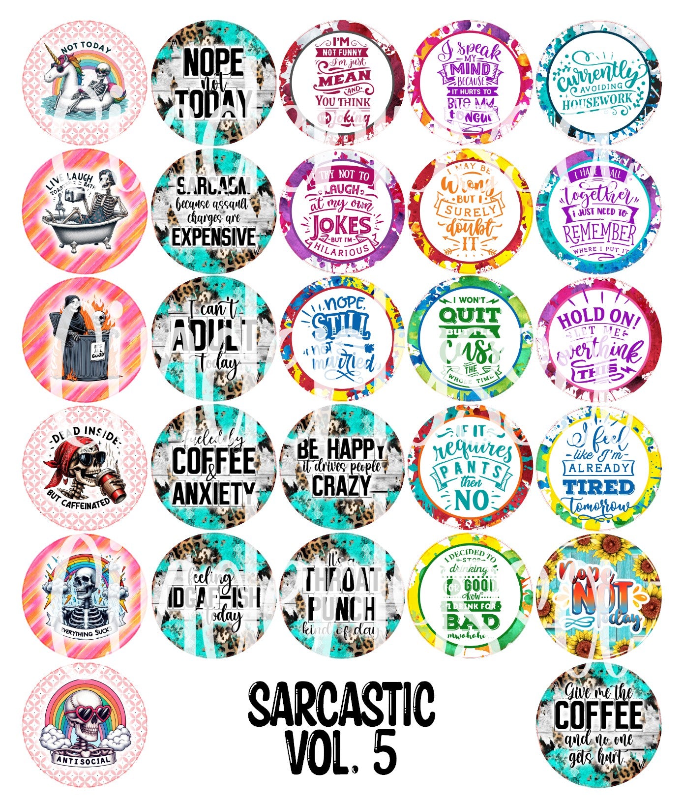 2.5 inch Round Sarcastic Vol. 5 Cardstock Only for freshies: Cardstock Silicone Mold, Car Freshener, Premium Cardstock Images-NO MOLD