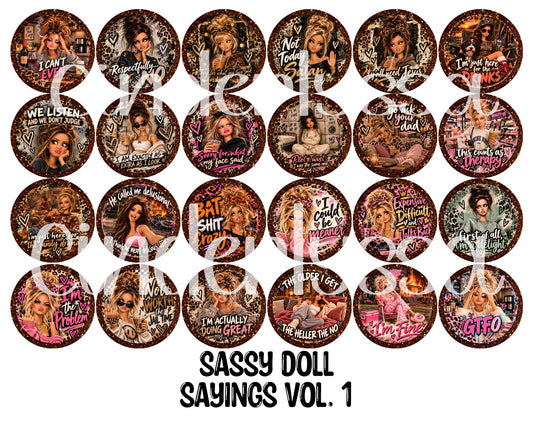 Sassy Doll Sayings Vol. 1 Rounds Cardstock Only for freshies - NO MOLD for Aroma Bead Molds, Premium Cardstock Images