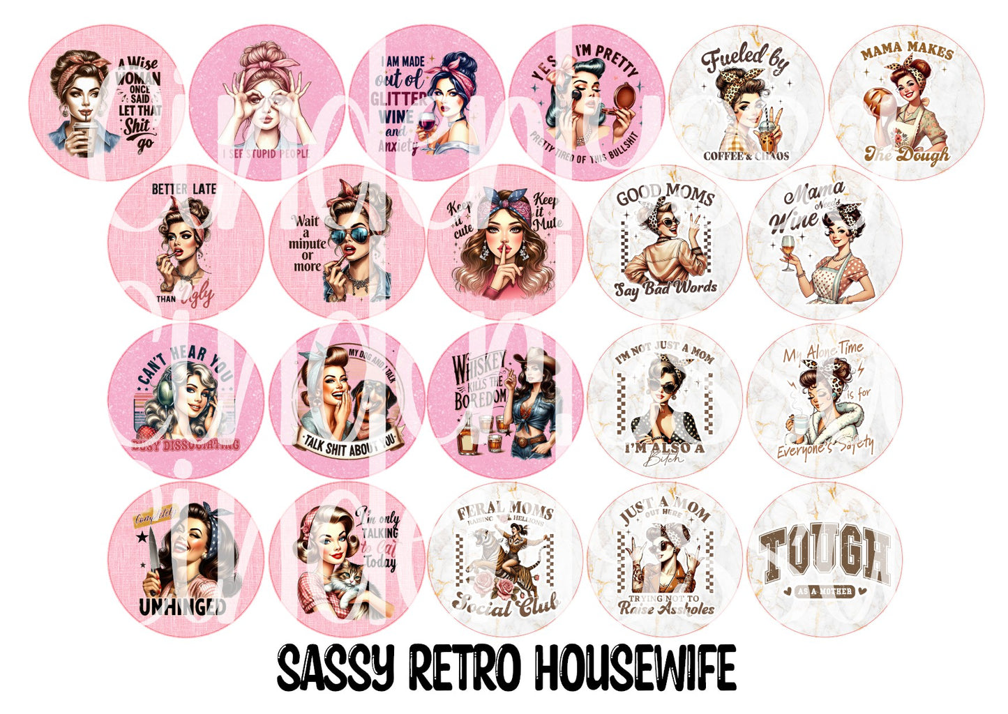3 inch Round Sassy Retro Housewife Cardstock Only for freshies: for Aroma Bead Molds, NO MOLD INCLUDED, Premium Cardstock Images