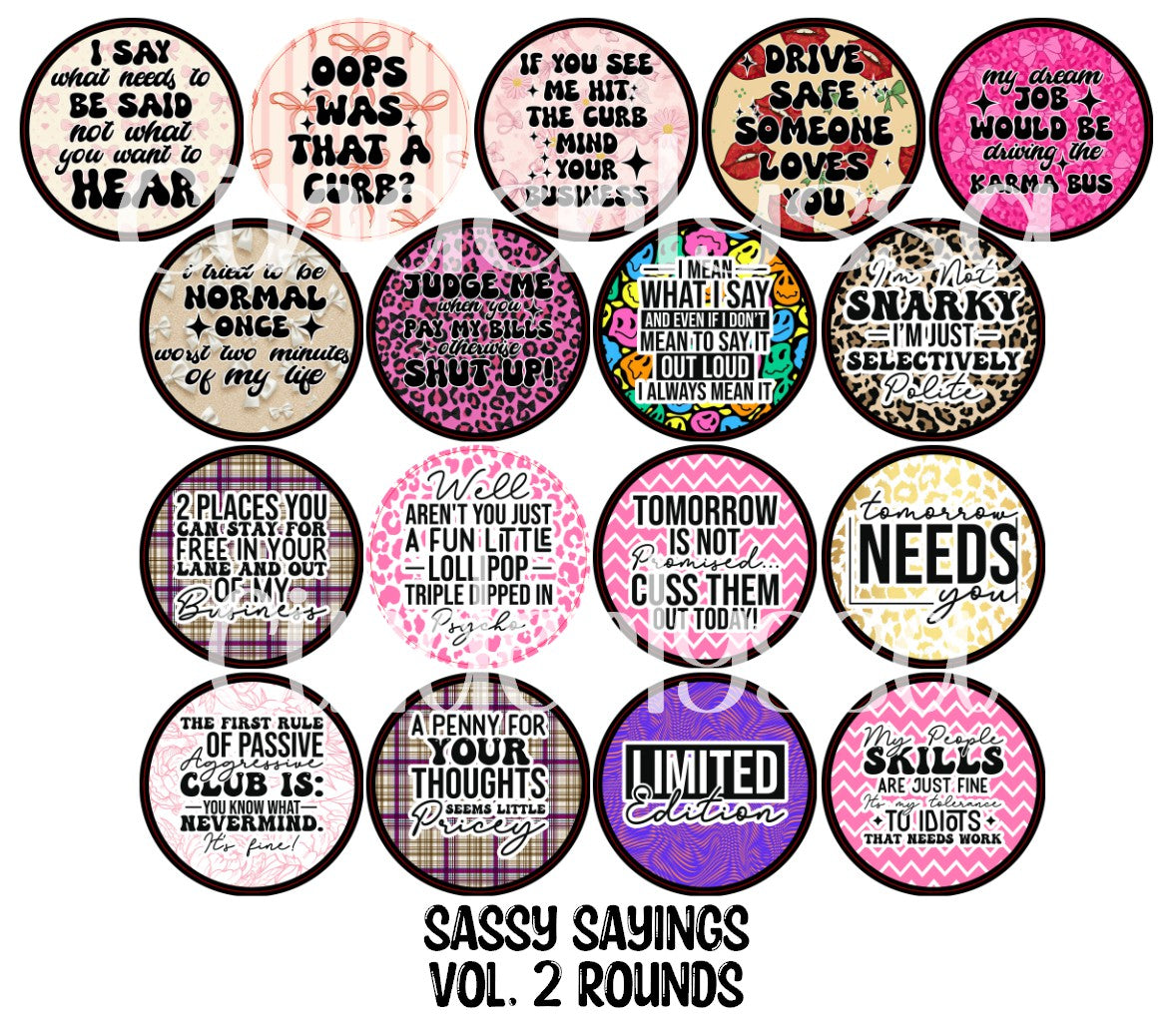 Sassy Sayings Vol. 2 Rounds Cardstock Only for freshies - NO MOLD for Aroma Bead Molds, Premium Cardstock Images