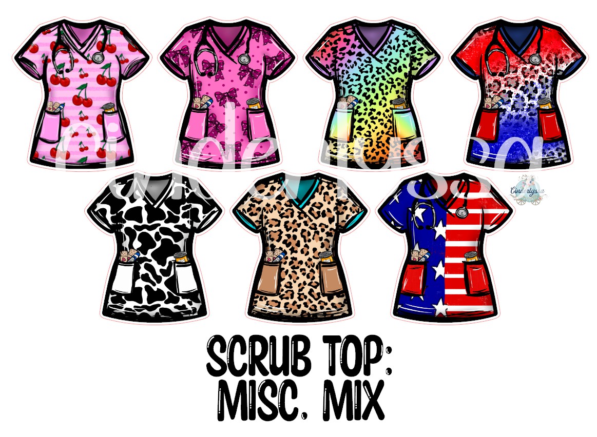 Scrub Top: Christmas, Halloween, Ghosts, Flowers, Tie Dye, Paw Prints and Leopard Print Cardstock Silicone Mold, Premium Cardstock Images