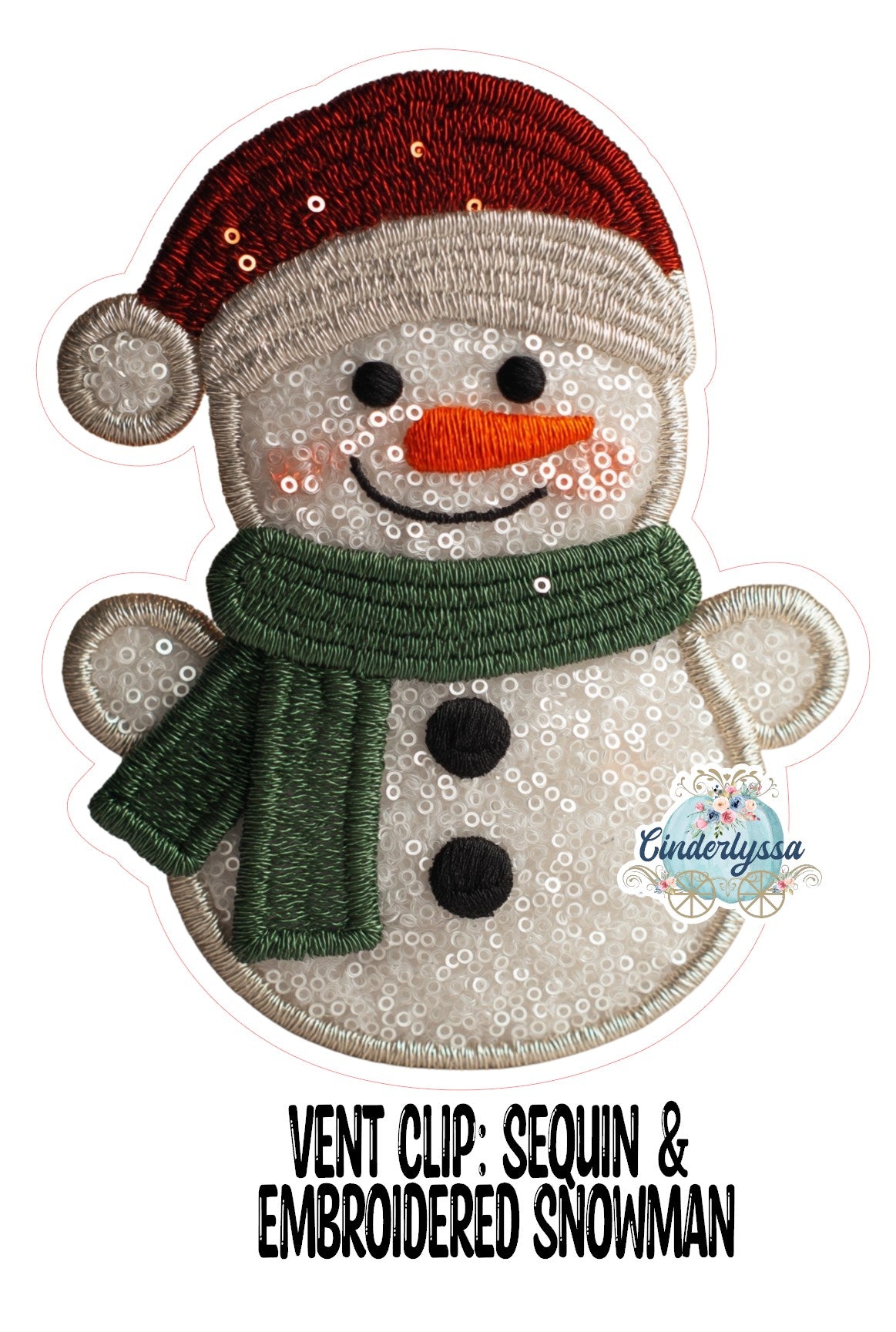 VENT CLIP: Sequins & Embroidered Snowman Two Cavity Small Vent Clip Size Cardstock Silicone Mold, Premium Cardstock Images