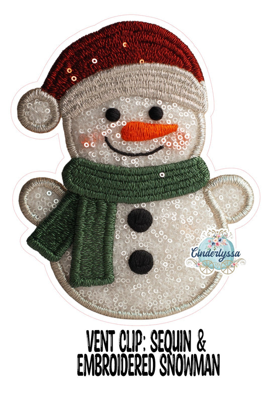 VENT CLIP: Sequins & Embroidered Snowman Two Cavity Small Vent Clip Size Cardstock Silicone Mold, Premium Cardstock Images