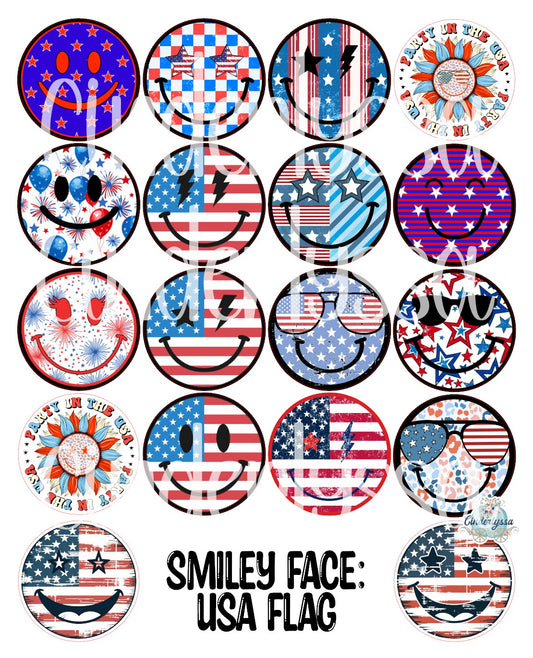 2.5 inch Round Smiley Face: USA Flag Cardstock Only for freshies: Cardstock Silicone Mold, Car Freshener, Premium Cardstock Images-NO MOLD