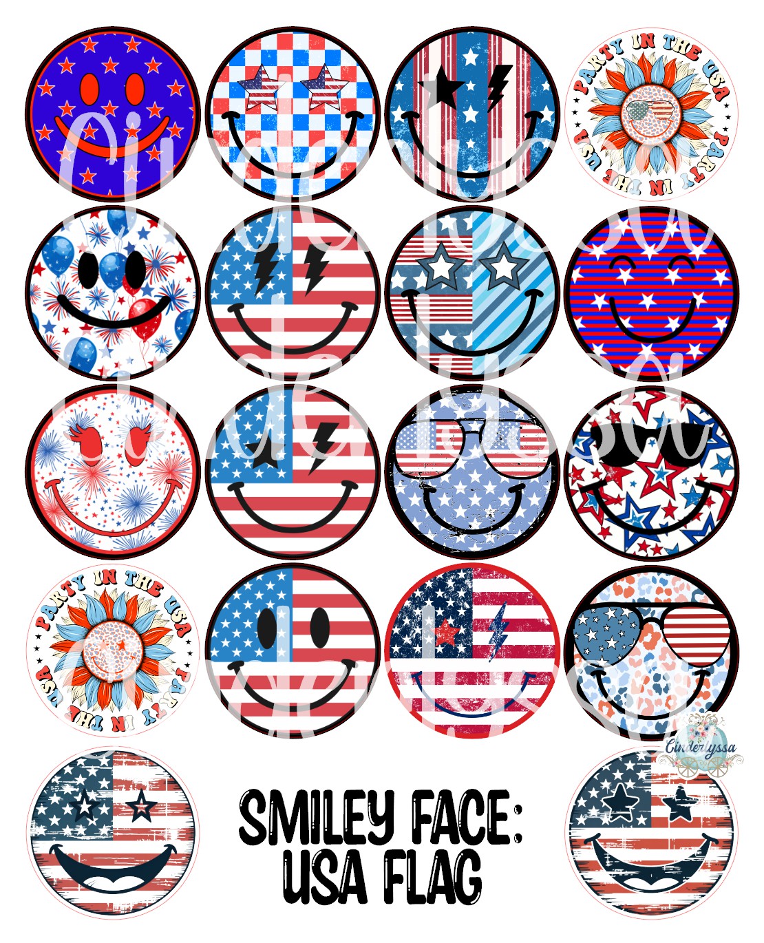 3 inch Round Smiley Face: USA Flag Cardstock Only for freshies: Aroma Bead Molds, Premium Cardstock Images