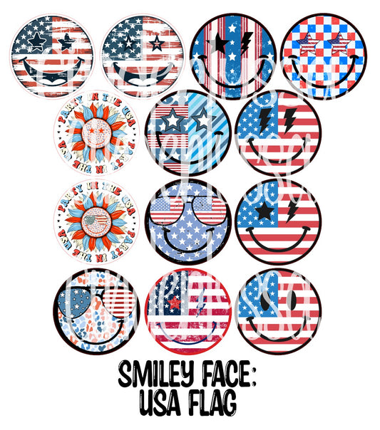 3.5 inch Round: Smiley Face: USA Flag for Cardstock Silicone Mold, NO MOLD INCLUDED for Aroma Bead Molds, Premium Cardstock Images