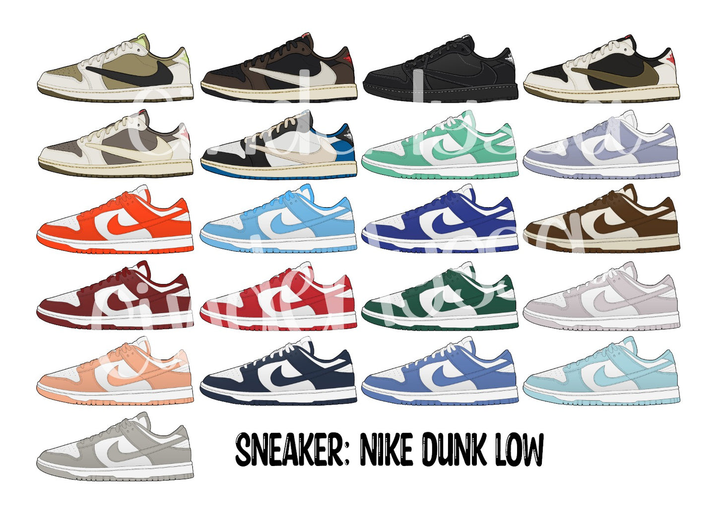 Sneaker: Nike Dunk Low Multiple Colored Shoes Cardstock Silicone Mold, Aroma Bead Molds, Premium Cardstock Images