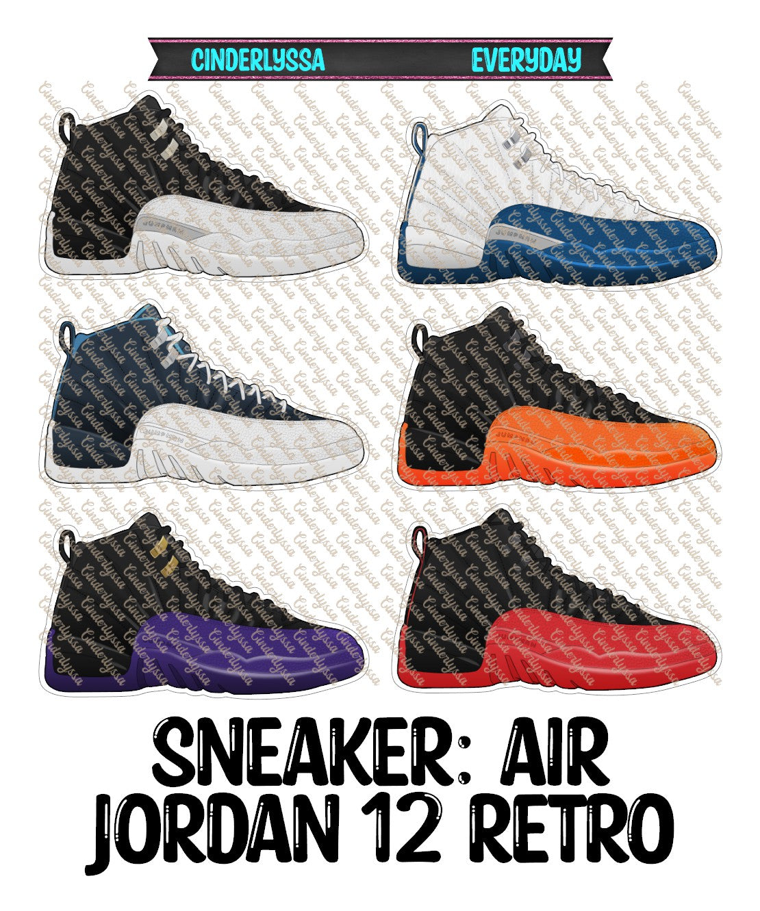 Sneaker: Air Jordan 12 Retro Multiple Colored Shoes Cardstock Silicone Mold, Aroma Bead Molds, Premium Cardstock Images