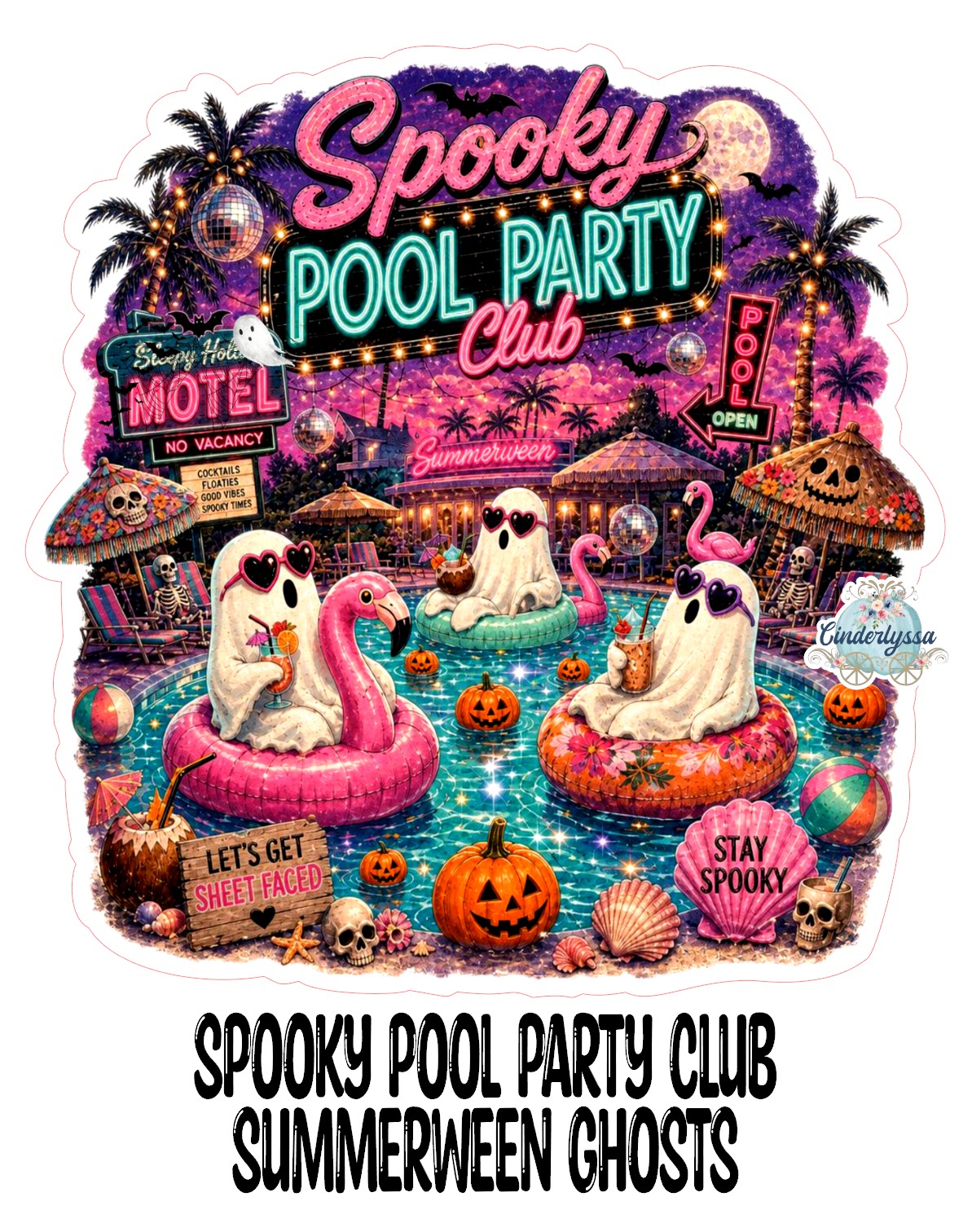 Spooky Pool Party Club Summerween Ghosts Cardstock Silicone Mold, Aroma Bead Molds, Premium Cardstock Images