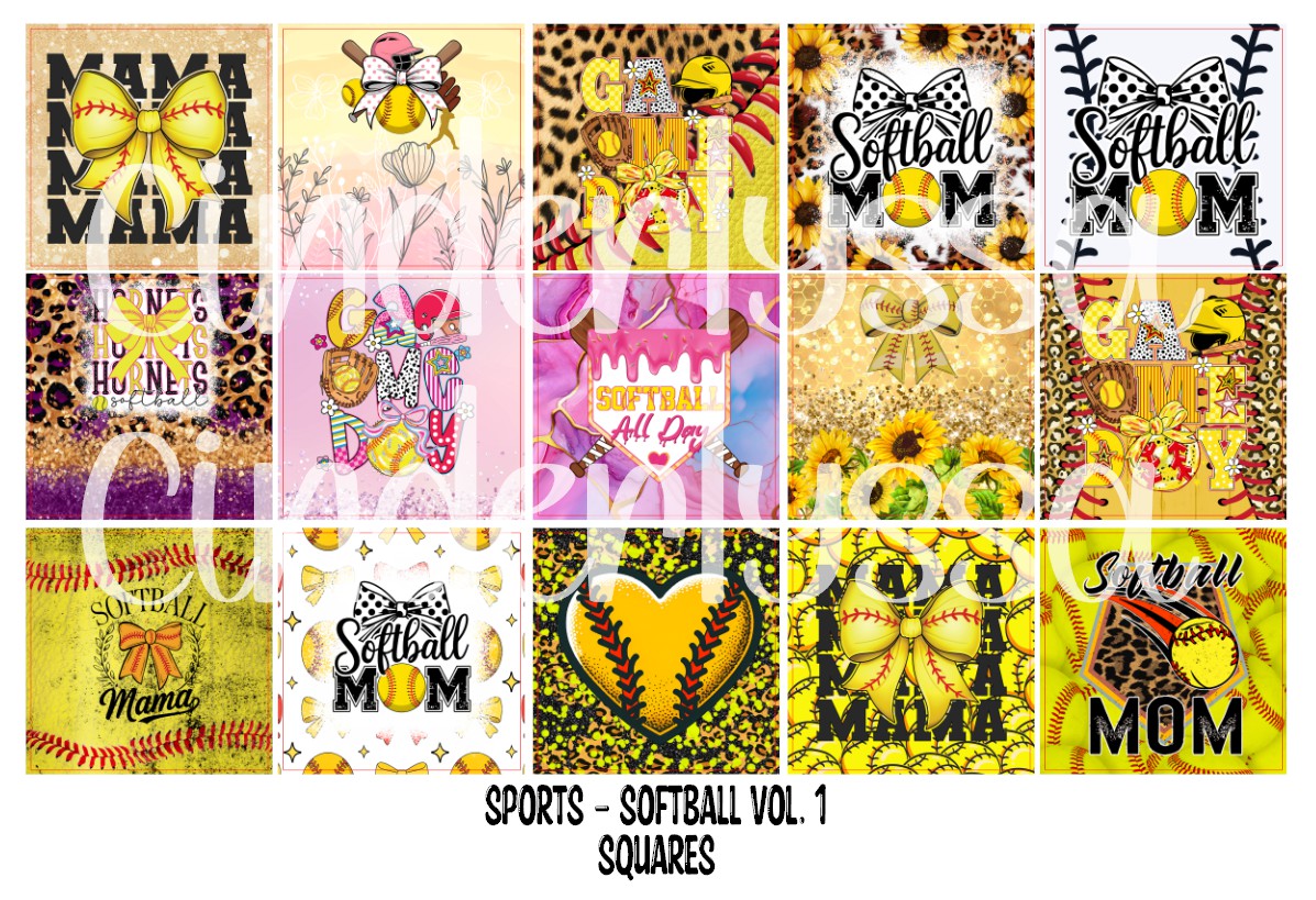 Sports - Softball Vol. 1 Squares Cardstock Only for freshies - NO MOLD for Aroma Bead Molds, Premium Cardstock Images