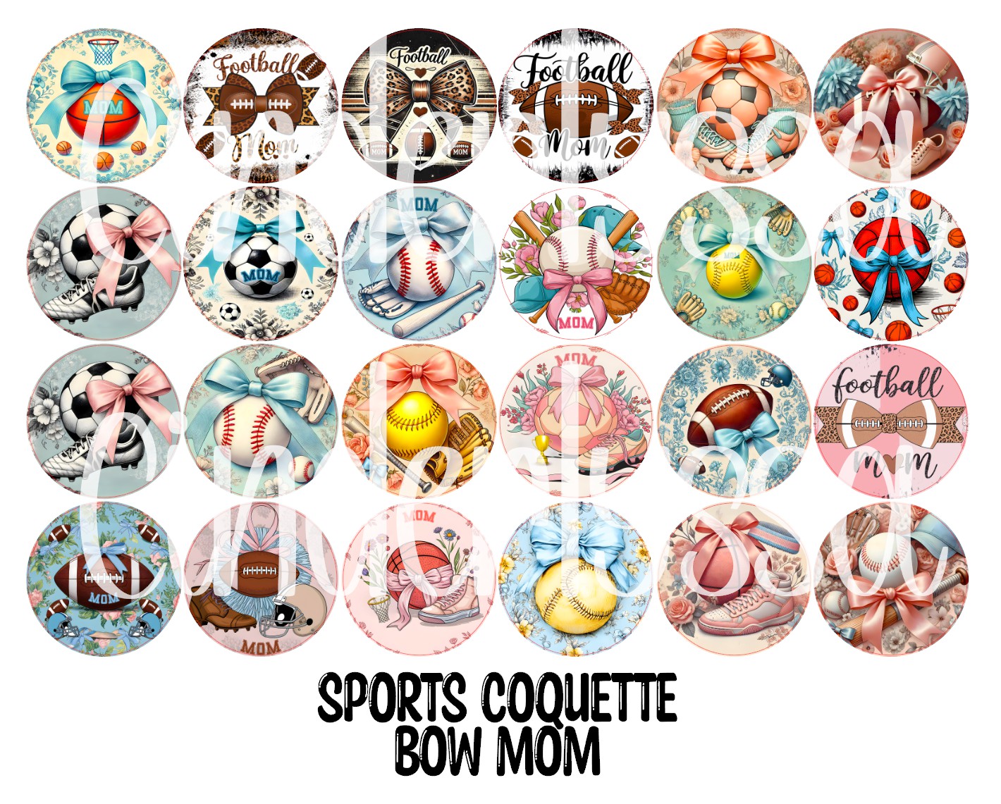 3 inch Round Sports Coquette Bow Mom Cardstock Only for freshies: for Aroma Bead Molds, Premium Cardstock Images