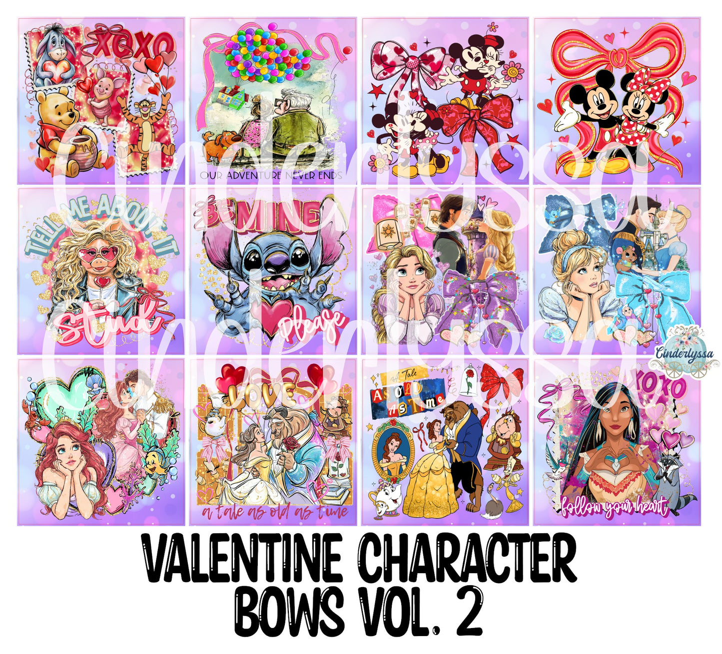 2.5 inch Square Valentine Character Bows Vol. 2 Cardstock Only for freshies - NO MOLD: Cardstock Silicone Mold, for Aroma Bead Molds, Premium Cardstock Images