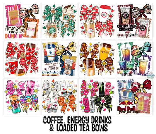 2 inch Square Coffee, Energy Drinks & Loaded Tea Bows Cardstock Only for freshies - NO MOLD: Aroma Bead Molds, Premium Cardstock Image