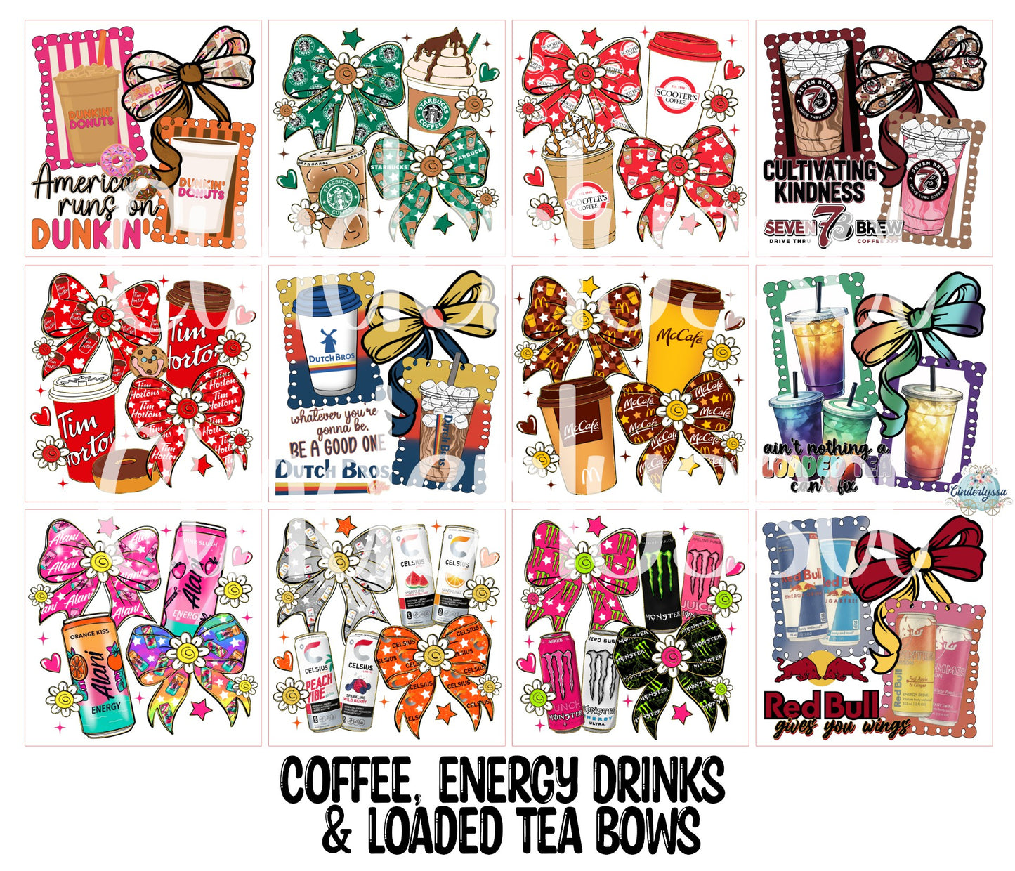 2.5 inch Square Coffee, Energy Drinks & Loaded Tea Bows Cardstock Only for freshies - NO MOLD: Cardstock Silicone Mold, for Aroma Bead Molds, Premium Cardstock Images