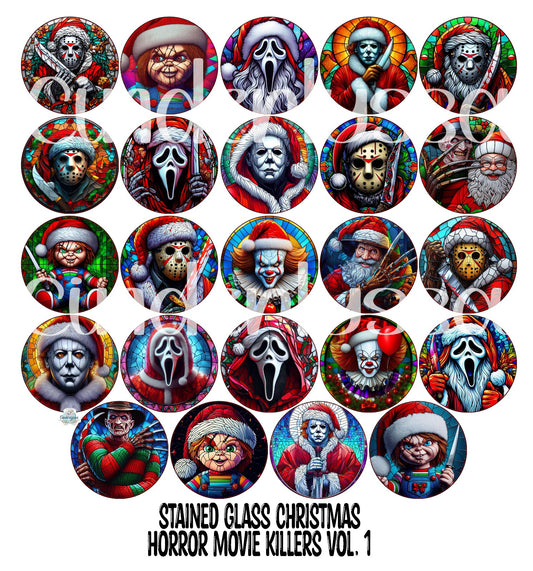 3.5 inch Round: Stained Glass Christmas Horror Movie Killers Vol. 1 for Cardstock Silicone Mold, NO MOLD INCLUDED for Aroma Bead Molds, Premium Cardstock Images