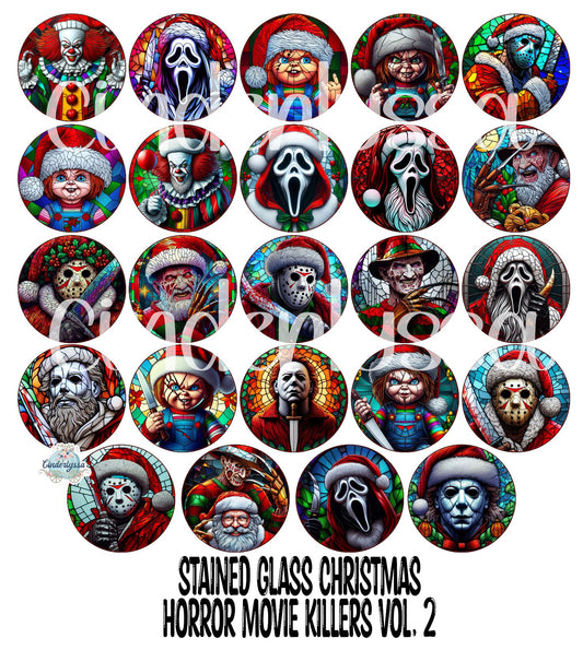 2.5 inch Round: Stained Glass Christmas Horror Movie Killers Vol. 2 Cardstock Only for freshies - NO MOLD for Aroma Bead Molds, Cardstock Silicone Mold, Premium Cardstock Images
