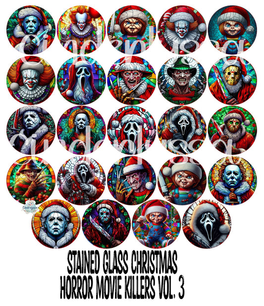 2.5 inch Round: Stained Glass Christmas Horror Movie Killers Vol. 3 Cardstock Only for freshies - NO MOLD for Aroma Bead Molds, Cardstock Silicone Mold, Premium Cardstock Images