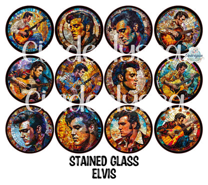 3.75 inch Round: Stained Glass Elvis for Cardstock Silicone Mold, for Aroma Bead Molds, Premium Cardstock Images